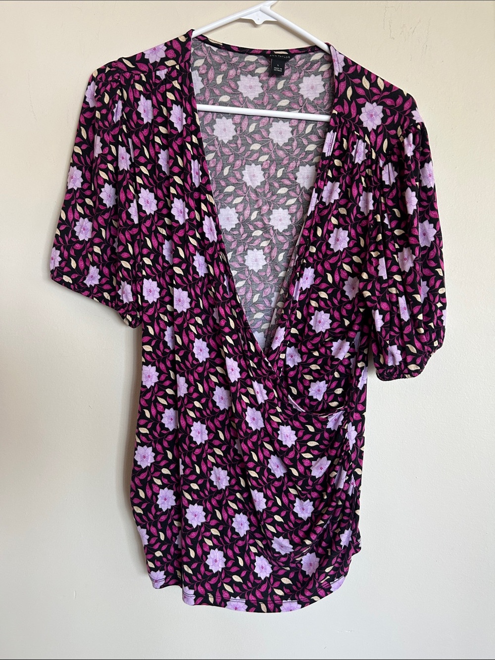 Ann Taylor Purple Floral Wrap Blouse